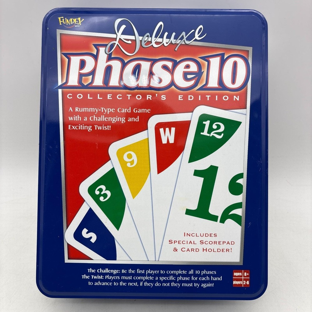 Deluxe Phase 10 Card Game Collector's Edition Tin COMPLETE Fundex 2002 Classic